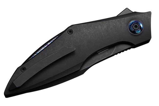 Image for WE Knife Krait Snake WE24084-1 Blackwashed Böhler M390, Black Titanium, Flamed Hardware, pocket knife, Tashi Bharucha design