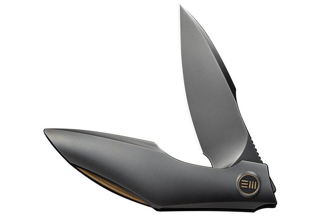 Image for WE Knife Krait Snake WE24084-3 Polished Gray Böhler M390, Polished Gray Titanium, Gold Anodized Hardware, pocket knife, Tashi Bharucha design