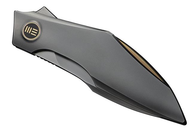 Image for WE Knife Krait Snake WE24084-3 Polished Gray Böhler M390, Polished Gray Titanium, Gold Anodized Hardware, pocket knife, Tashi Bharucha design