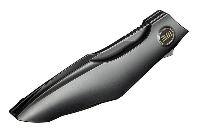 Image for WE Knife Krait Snake WE24084-3 Polished Gray Böhler M390, Polished Gray Titanium, Gold Anodized Hardware, pocket knife, Tashi Bharucha design