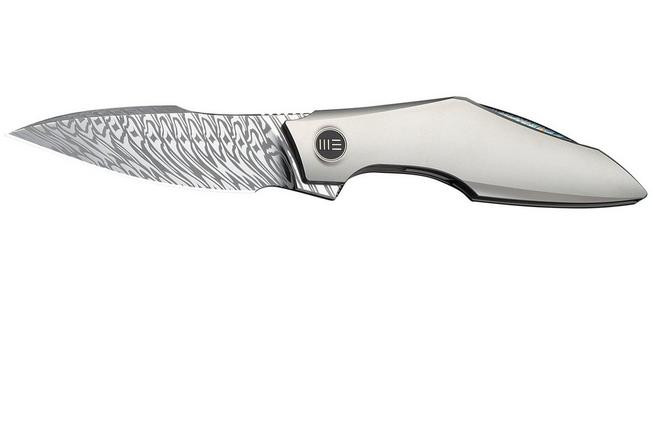 Image for WE Knife Krait Snake WE24084-DS1 Fafnir Damasteel, Gray Titanium, Flamed Hardware, pocket knife, Tashi Bharucha design