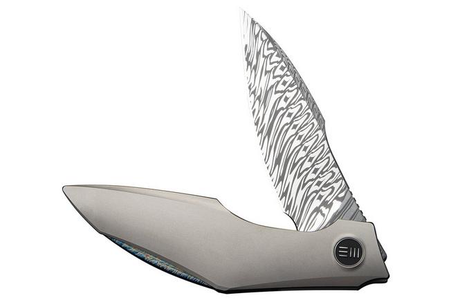 Image for WE Knife Krait Snake WE24084-DS1 Fafnir Damasteel, Gray Titanium, Flamed Hardware, pocket knife, Tashi Bharucha design