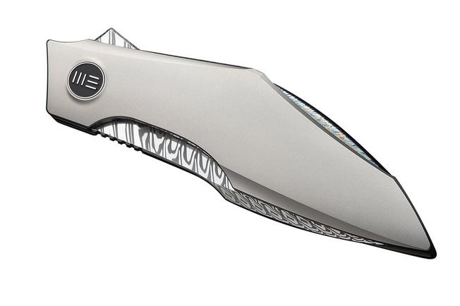 Image for WE Knife Krait Snake WE24084-DS1 Fafnir Damasteel, Gray Titanium, Flamed Hardware, pocket knife, Tashi Bharucha design
