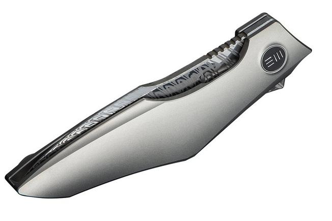 Image for WE Knife Krait Snake WE24084-DS1 Fafnir Damasteel, Gray Titanium, Flamed Hardware, pocket knife, Tashi Bharucha design