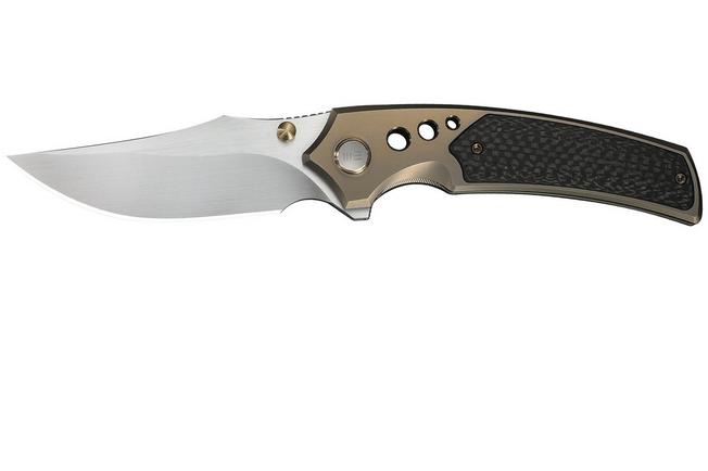 Obraz dla Nóż składany WE Knife Skynix WE24087-3, Hand Rubbed Satin Böhler M390, Champagne Titanium, Twill Carbon Fiber Inlay