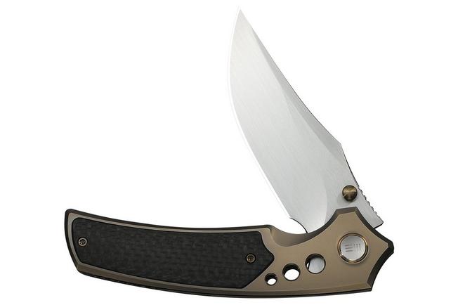 Obraz dla Nóż składany WE Knife Skynix WE24087-3, Hand Rubbed Satin Böhler M390, Champagne Titanium, Twill Carbon Fiber Inlay