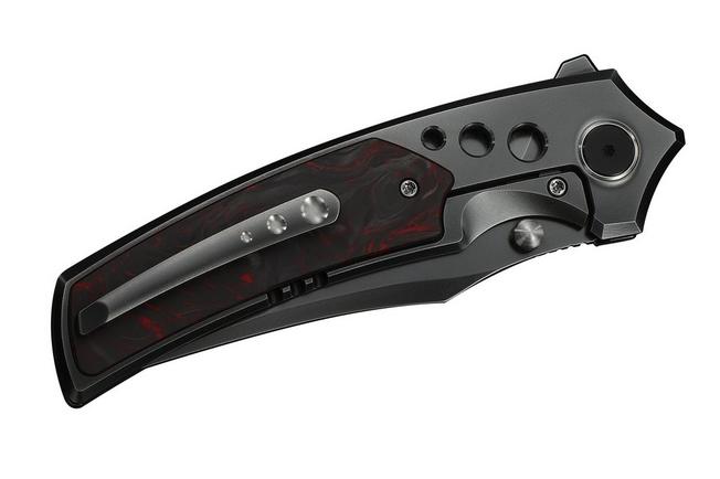 Bild für WE Knife Skynix WE24087-4, Polished Gray Böhler M390, Black Titanium, Red Carbon Fiber Inlay Taschenmesser