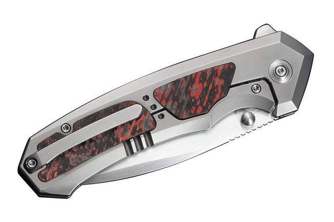 Afbeelding voor WE Knife Corwyn WE24088-4 Hand Satin Böhler M390, Polished Bead Blasted Titanium Lava Flow FatCarbon, zakmes