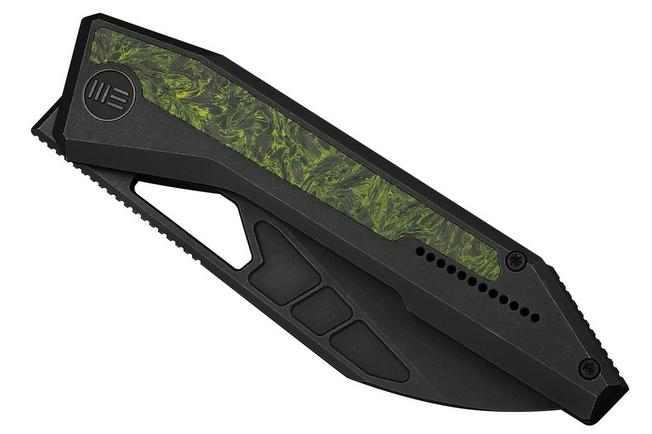 Bild für We Knife Inceptus WE25017-3, Blackwashed M390, Black Titanium, Green Carbon Fiber Inlay Taschenmesser, Robert Saniscalchi Design