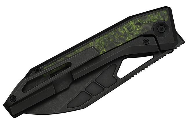 Bild für We Knife Inceptus WE25017-3, Blackwashed M390, Black Titanium, Green Carbon Fiber Inlay Taschenmesser, Robert Saniscalchi Design