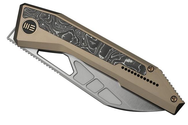 Bild für We Knife Inceptus WE25017-4, Satin M390, Champagne Titanium, Aluminum Foil Carbon Fiber Inlay Taschenmesser, Robert Saniscalchi Design
