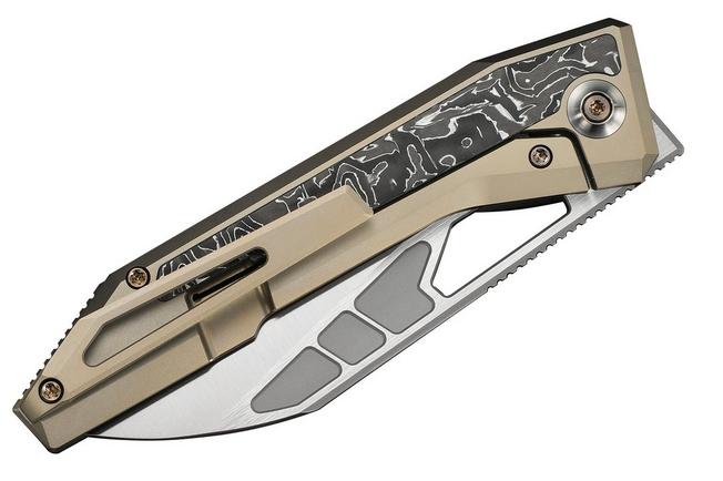 Bild für We Knife Inceptus WE25017-4, Satin M390, Champagne Titanium, Aluminum Foil Carbon Fiber Inlay Taschenmesser, Robert Saniscalchi Design
