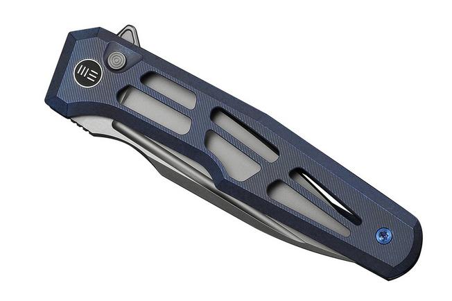 Afbeelding voor WE Knife Dressytak WE25059B-2 Stonewashed M390, Skeletonized Blue Titanium, zakmes