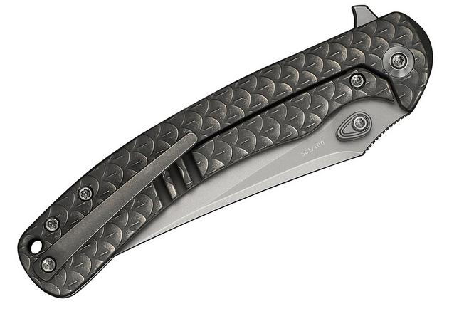Afbeelding voor WE Knife Dracarys WE25061B-1, 12th Anniversary Limited Edition, Stonewashed Böhler M390, Gray Stonewashed Dragonscale Titanium zakmes