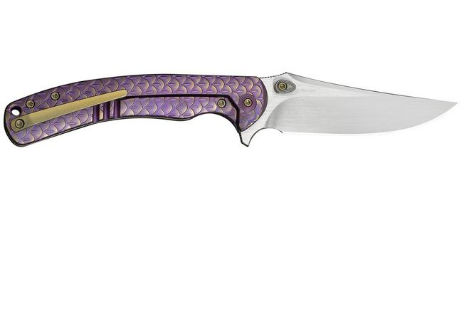 Imagem para WE Knife Dracarys WE25061B-2, 12th Anniversary Limited Edition, Hand Rubbed Satin Böhler M390, Purple/Gold Dragonscale Titanium navalha