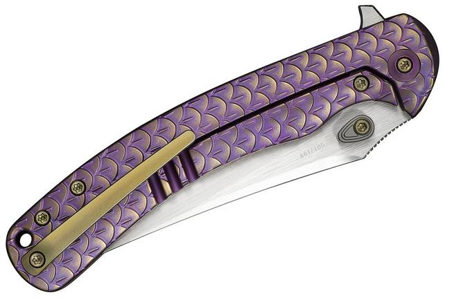 Imagem para WE Knife Dracarys WE25061B-2, 12th Anniversary Limited Edition, Hand Rubbed Satin Böhler M390, Purple/Gold Dragonscale Titanium navalha