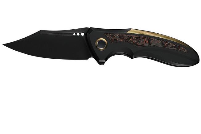 Bild für WE Knife Varg WE25074-1, Blackwashed CPM MagnaCut, Black and Gold Titanium, Copper Foil Carbon Fiber Inlay, Taschenmesser