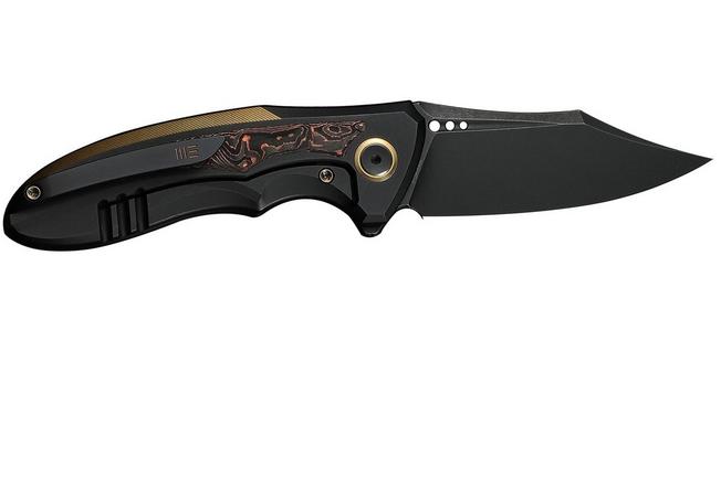 Bild für WE Knife Varg WE25074-1, Blackwashed CPM MagnaCut, Black and Gold Titanium, Copper Foil Carbon Fiber Inlay, Taschenmesser