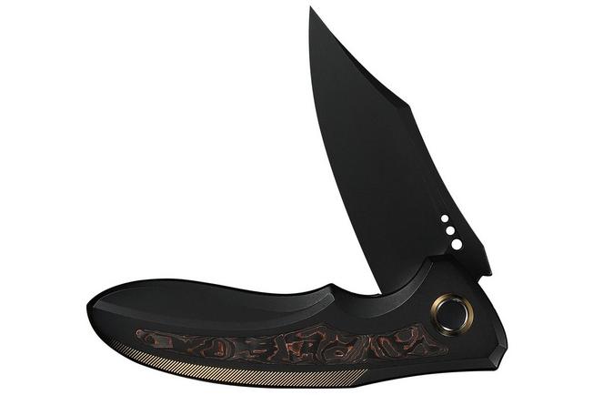 Bild für WE Knife Varg WE25074-1, Blackwashed CPM MagnaCut, Black and Gold Titanium, Copper Foil Carbon Fiber Inlay, Taschenmesser