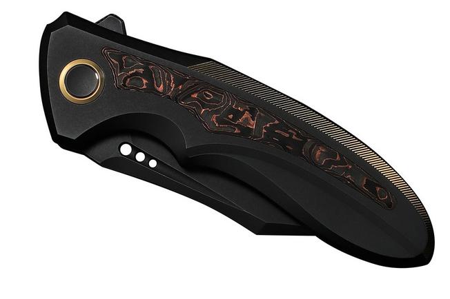 Bild für WE Knife Varg WE25074-1, Blackwashed CPM MagnaCut, Black and Gold Titanium, Copper Foil Carbon Fiber Inlay, Taschenmesser