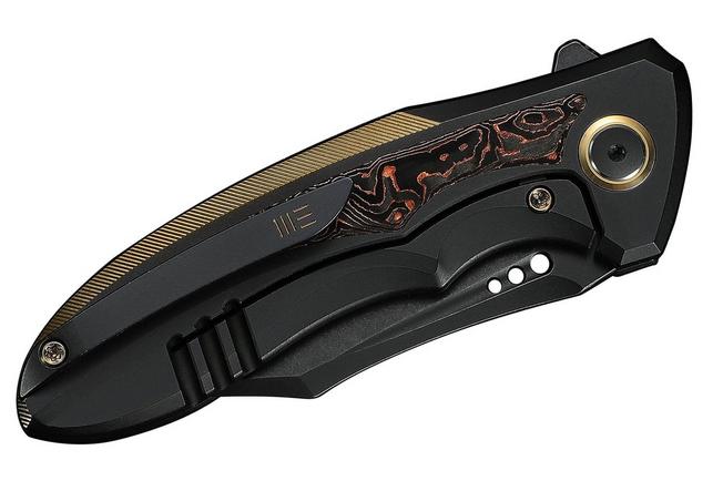 Bild für WE Knife Varg WE25074-1, Blackwashed CPM MagnaCut, Black and Gold Titanium, Copper Foil Carbon Fiber Inlay, Taschenmesser
