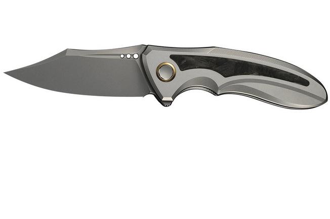 Image for WE Knife Varg WE25074-2, Stonewashed CPM MagnaCut, Gray Titanium, Yellow Carbon Fiber Inlay pocket knife