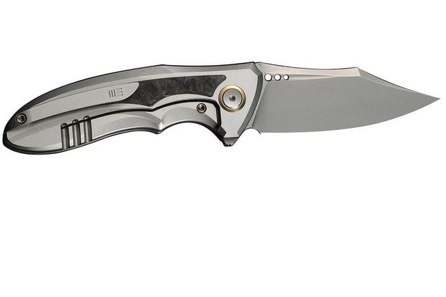 Image for WE Knife Varg WE25074-2, Stonewashed CPM MagnaCut, Gray Titanium, Yellow Carbon Fiber Inlay pocket knife