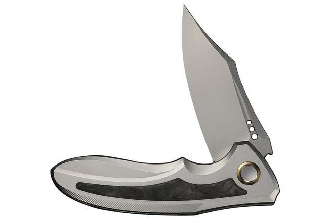 Image for WE Knife Varg WE25074-2, Stonewashed CPM MagnaCut, Gray Titanium, Yellow Carbon Fiber Inlay pocket knife