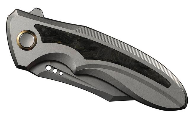Image for WE Knife Varg WE25074-2, Stonewashed CPM MagnaCut, Gray Titanium, Yellow Carbon Fiber Inlay pocket knife