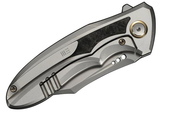 Image for WE Knife Varg WE25074-2, Stonewashed CPM MagnaCut, Gray Titanium, Yellow Carbon Fiber Inlay pocket knife