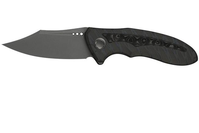 Image for WE Knife Varg WE25074-3, Stonewashed CPM MagnaCut, Tiger Stripe Flamed Titanium, Rose Carbon Fiber Inlay pocket knife