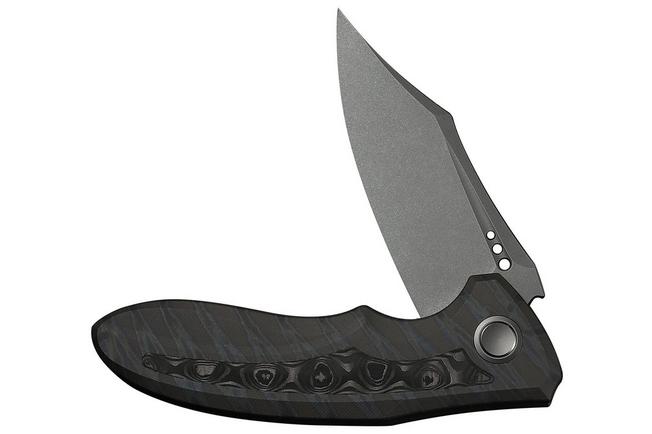 Image for WE Knife Varg WE25074-3, Stonewashed CPM MagnaCut, Tiger Stripe Flamed Titanium, Rose Carbon Fiber Inlay pocket knife