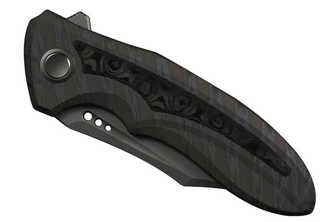 Image for WE Knife Varg WE25074-3, Stonewashed CPM MagnaCut, Tiger Stripe Flamed Titanium, Rose Carbon Fiber Inlay pocket knife
