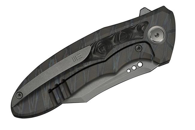 Image for WE Knife Varg WE25074-3, Stonewashed CPM MagnaCut, Tiger Stripe Flamed Titanium, Rose Carbon Fiber Inlay pocket knife