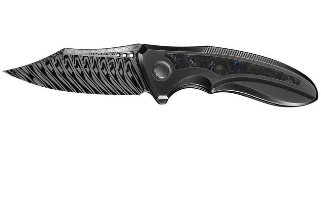 Image pour WE Knife Varg WE25074-DS1, Fafnir Damasteel, Polished Gray Titanium, Carbon Fiber Inlay couteau de poche