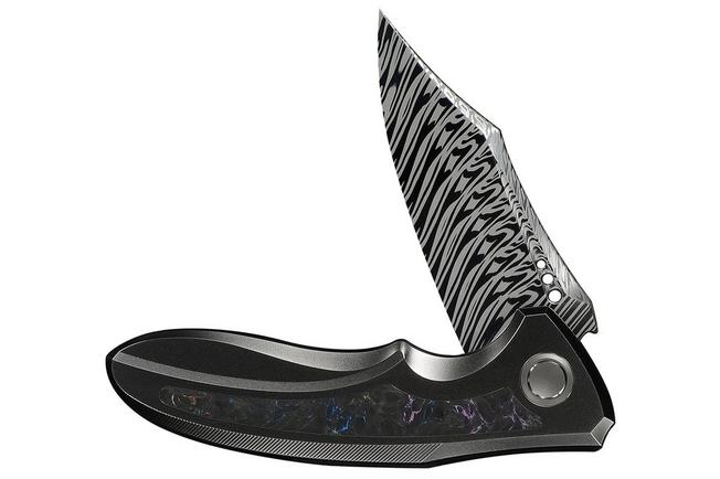 Image pour WE Knife Varg WE25074-DS1, Fafnir Damasteel, Polished Gray Titanium, Carbon Fiber Inlay couteau de poche