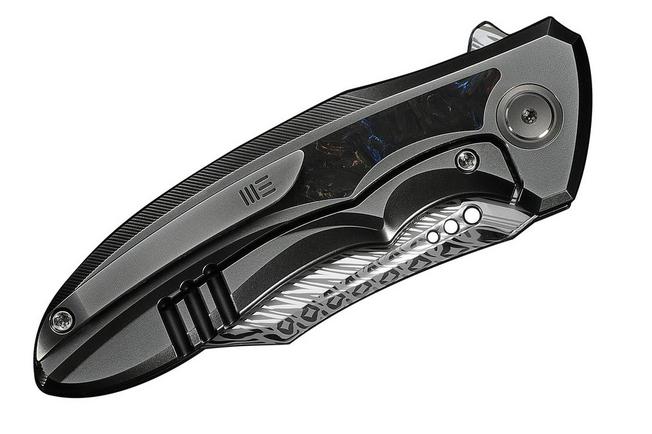 Image pour WE Knife Varg WE25074-DS1, Fafnir Damasteel, Polished Gray Titanium, Carbon Fiber Inlay couteau de poche