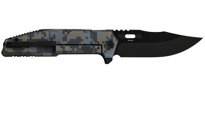 Obraz dla Nóż składany WE Knife Barracks Limited Edition WE25078-3, Blackwashed Böhler M390, Pixel Pattern Titanium