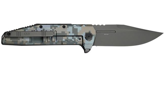 Image pour WE Knife Temper Limited Edition WE25079-3, Dark Grey Stonewashed Böhler M390, Pixel Pattern Titanium, couteau de poche
