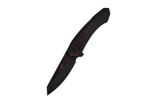 Afbeelding voor WE Knife Suisei WE25086-1, Black Stonewashed Böhler M390, Black Titanium, Red & Black Carbon Fiber Inlay zakmes, Dew Hara design