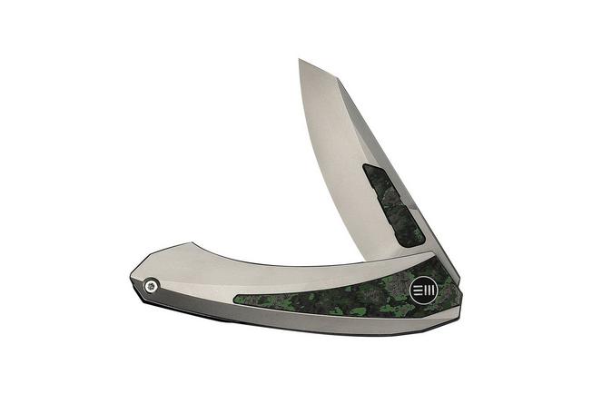 Afbeelding voor WE Knife Suisei WE25086-2, Stonewashed Böhler M390, Grey Titanium, Jungle Wear FatCarbon Inlay zakmes, Dew Hara design