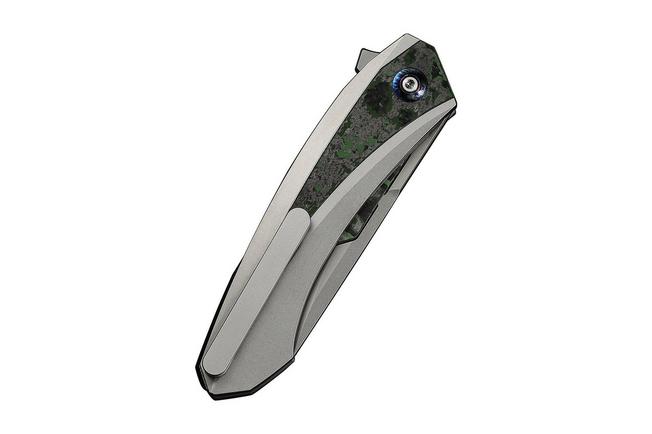 Afbeelding voor WE Knife Suisei WE25086-2, Stonewashed Böhler M390, Grey Titanium, Jungle Wear FatCarbon Inlay zakmes, Dew Hara design