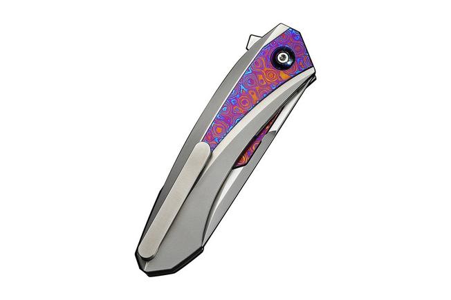 Afbeelding voor WE Knife Suisei WE25086-4, Polished Bead Blasted Böhler M390, Bead Blasted Titanium, Timascus Inlay zakmes, Dew Hara design