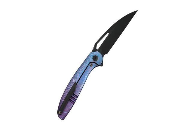Afbeelding voor WE Knife Tiercel WE26021-3, Black Stonewashed CPM MagnaCut, Blue/Purple Titanium zakmes