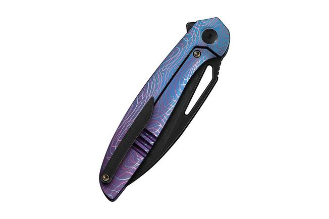Afbeelding voor WE Knife Tiercel WE26021-3, Black Stonewashed CPM MagnaCut, Blue/Purple Titanium zakmes