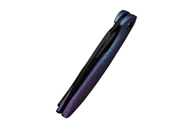 Afbeelding voor WE Knife Tiercel WE26021-3, Black Stonewashed CPM MagnaCut, Blue/Purple Titanium zakmes