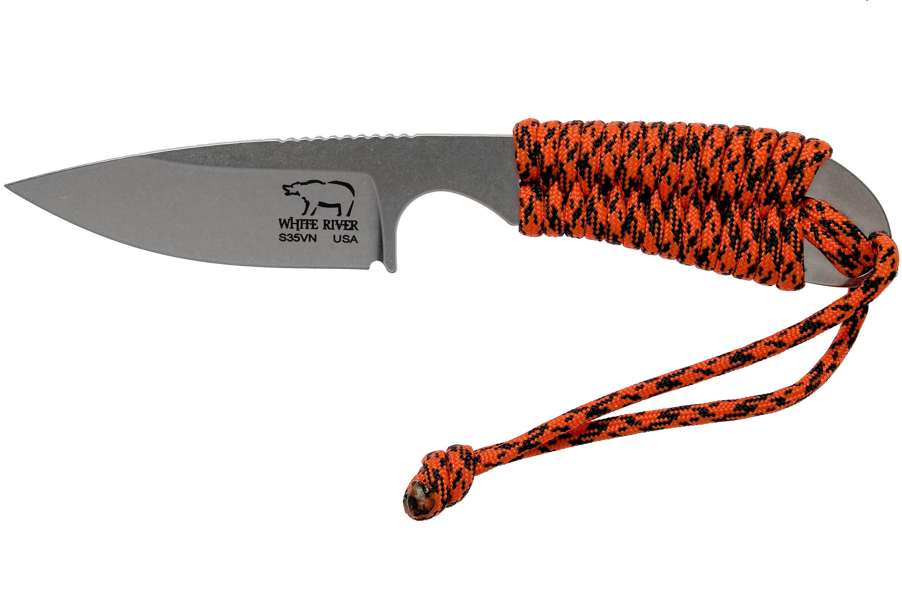 White River Knives M1 Backpacker Orange Paracord nekmes, Kydex schede