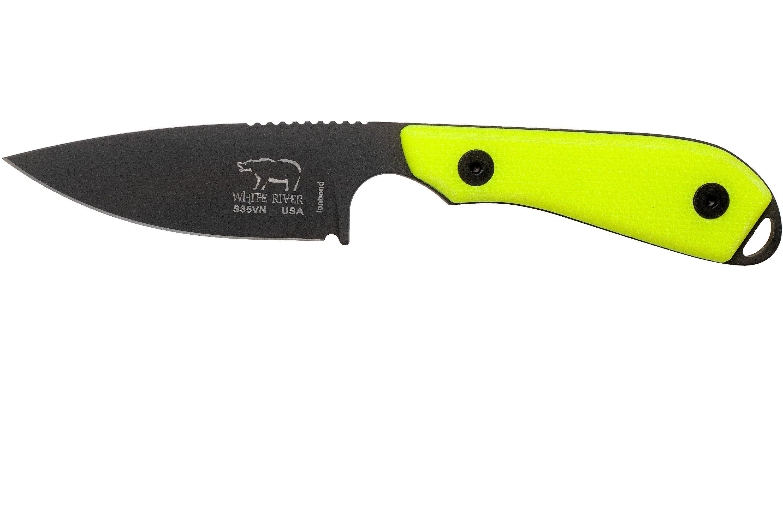 White River Knives M1 Backpacker Pro Yellow G10, Black Ionbond fixed