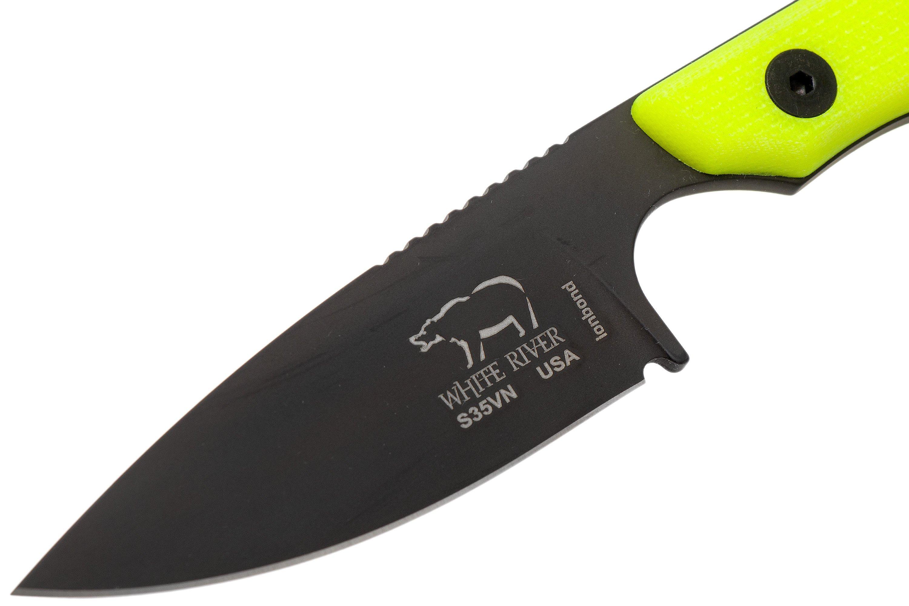 White River Knives M1 Backpacker Pro Yellow G10, Black Ionbond fixed
