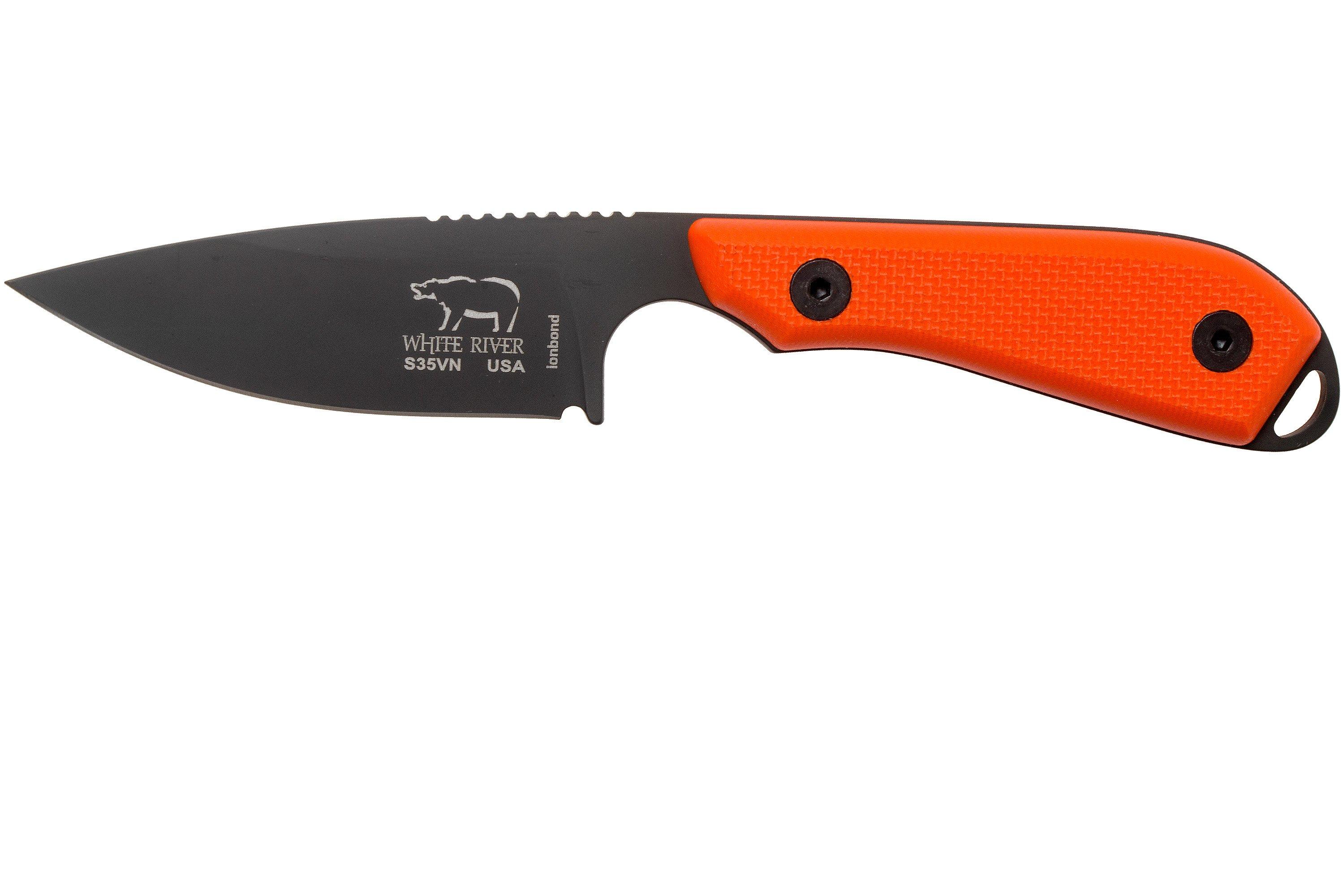 White River Knives M1 Backpacker Pro Orange G10, Black Ionbond fixed
